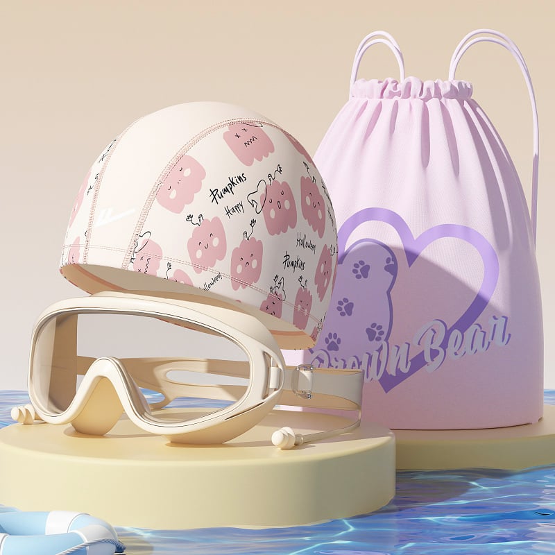 Παιδικά γυαλιά κολύμβησης με σκουφάκι, σετ από τρία τεμάχια, φακοί PC, αντιθαμβωτικά, αδιάβροχα, υψηλή ευκρίνεια