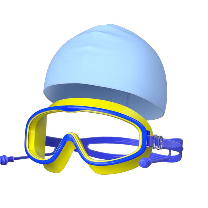 Σετ γυαλιών κολύμβησης για παιδιά με μεγάλο πλαίσιο και καπέλο κολύμβησης, PC φακοί, αντιθαμβωτικά και αδιάβροχα
