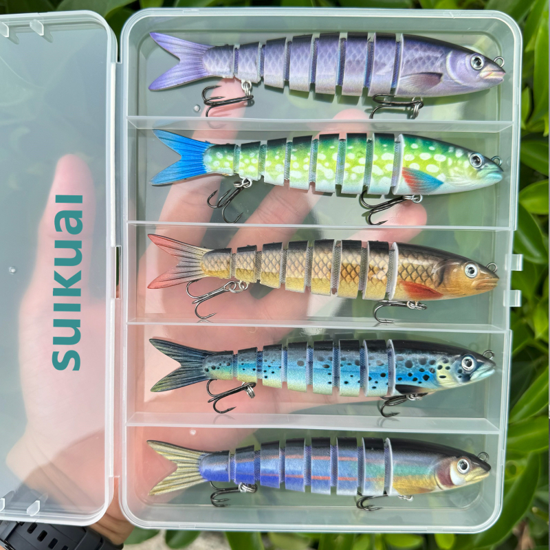 Minnow daudzdaļīgs mānekļu komplekts PP kastē, 3–10 gab., piemērots gan saldūdenim, gan sālsūdenim makšķerēšanai.