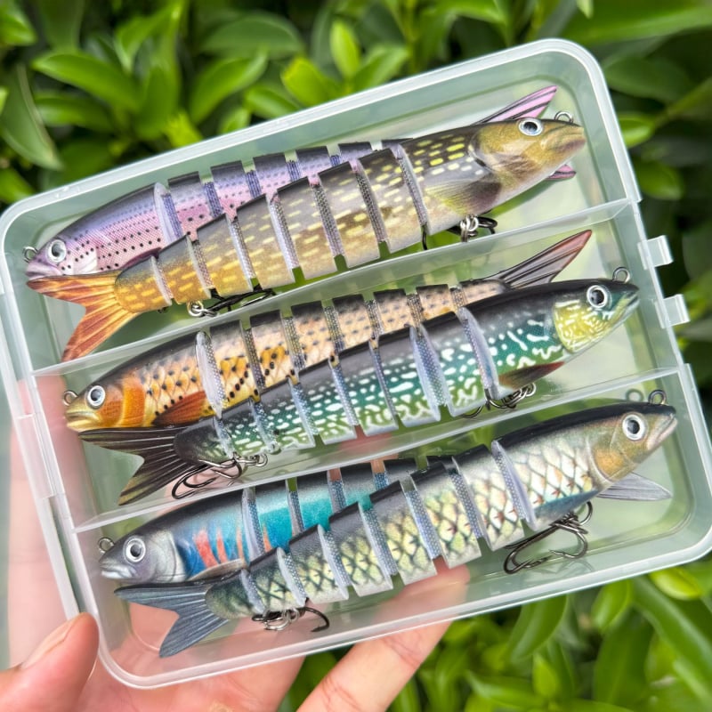 Minnow daudzdaļīgs mānekļu komplekts PP kastē, 3–10 gab., piemērots gan saldūdenim, gan sālsūdenim makšķerēšanai.