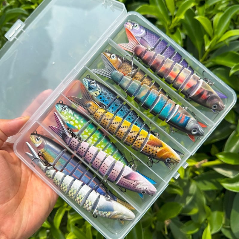 Minnow daudzdaļīgs mānekļu komplekts PP kastē, 3–10 gab., piemērots gan saldūdenim, gan sālsūdenim makšķerēšanai.