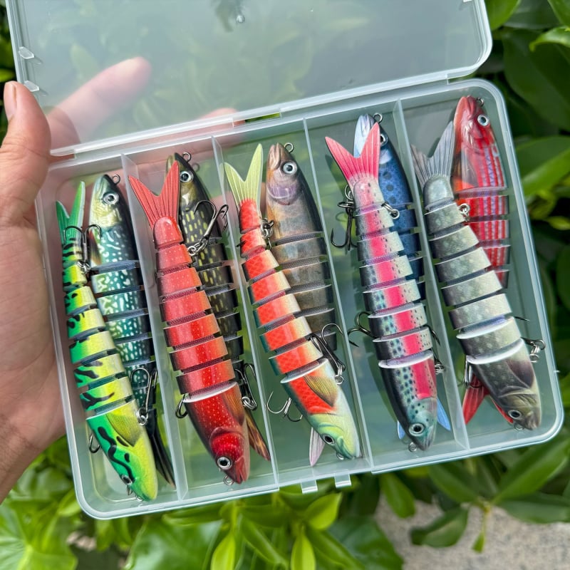 Minnow daudzdaļīgs mānekļu komplekts PP kastē, 3–10 gab., piemērots gan saldūdenim, gan sālsūdenim makšķerēšanai.