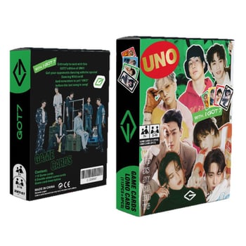 UNO stilā kartes spēle ar 120 kartēm, K-pop tēma GOT7 IVE GIDLE EN Star (Papīra kartes • Krāsaina kastīte • Vecuma 15–35 • Interaktīvā spēle)