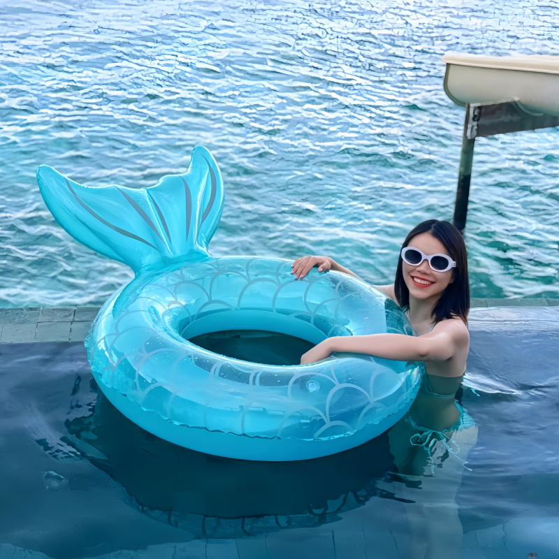 Prsten za plivanje sirena za djecu, debeli dizajn, dizajn za pazuh, protiv prevrnutja, materijal od svile s cvjetnim uzorkom, uzorak 69850