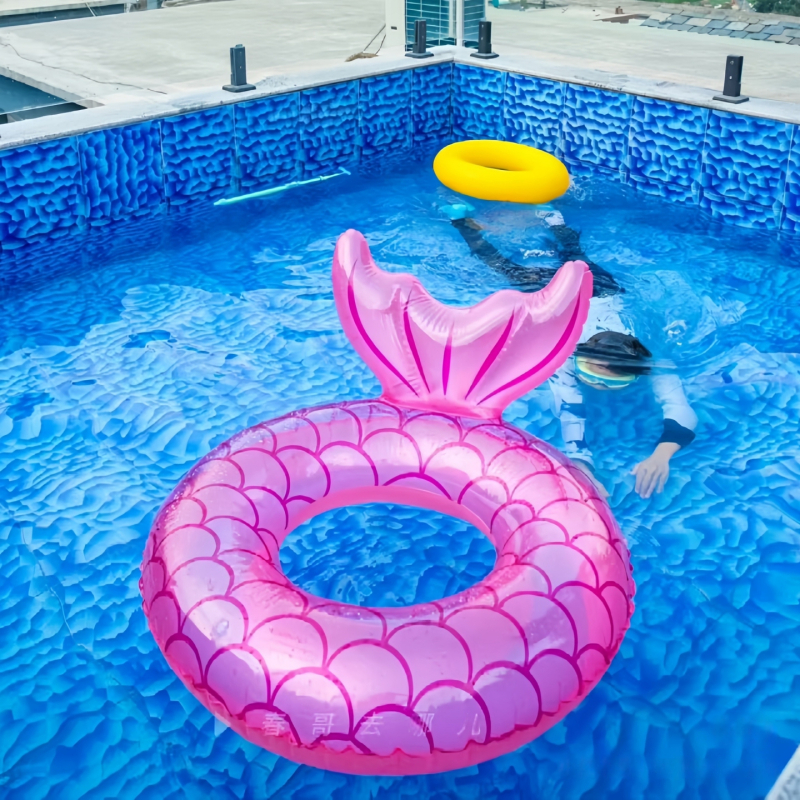 Prsten za plivanje sirena za djecu, debeli dizajn, dizajn za pazuh, protiv prevrnutja, materijal od svile s cvjetnim uzorkom, uzorak 69850