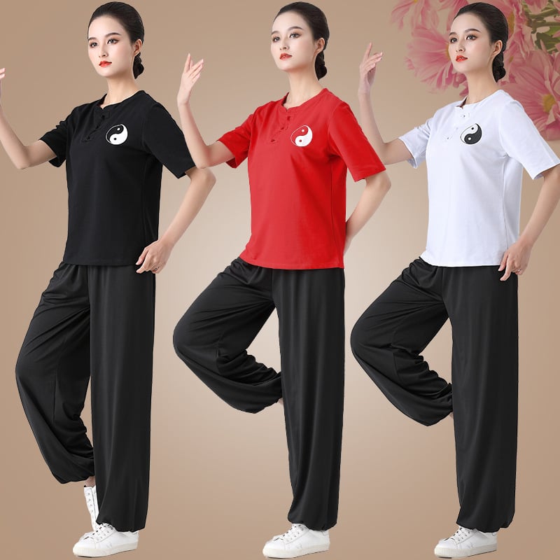 Unisex set Tai Chi odjeće - tkanina od 85% pamuka, podstava od pamuka 85%, jednobojni uzorak, fitness i plesna odjeća za proljeće-ljeto