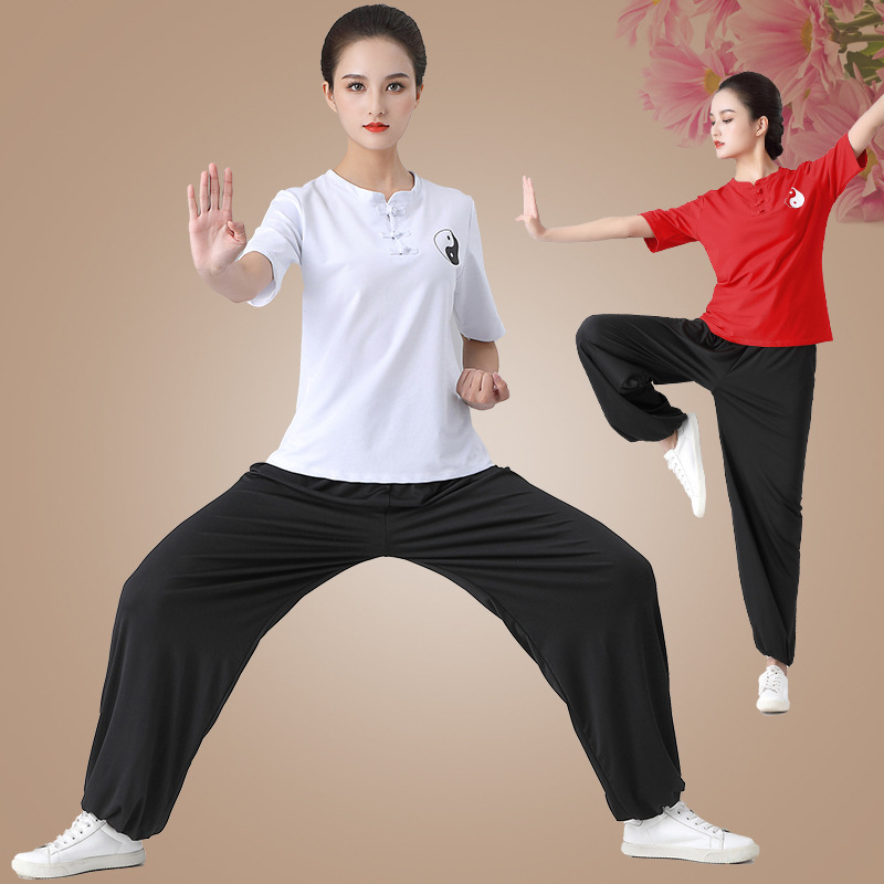 Unisex set Tai Chi odjeće - tkanina od 85% pamuka, podstava od pamuka 85%, jednobojni uzorak, fitness i plesna odjeća za proljeće-ljeto