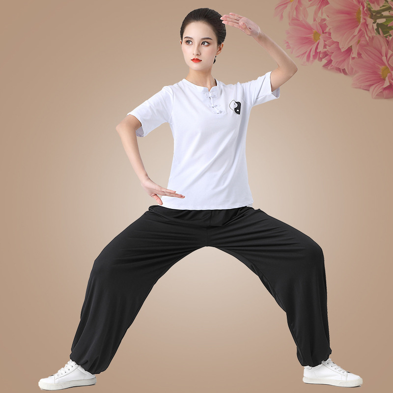 Unisex set Tai Chi odjeće - tkanina od 85% pamuka, podstava od pamuka 85%, jednobojni uzorak, fitness i plesna odjeća za proljeće-ljeto