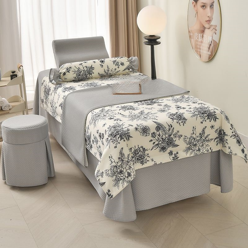 Premium minimalistički set prekrivača za krevet za kozmetički salon, 4 komada, za sve sezone, bambus vlakna, jednobojan ili s cvjetnim uzorkom.