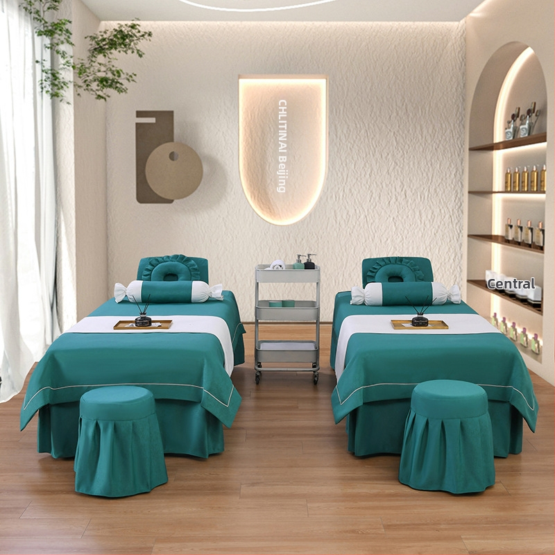 Četverodijelni set navlaka za beauty krevet, jednobojni, za krevet 0.9 m, twill tkanina, reaktivno bojanje
