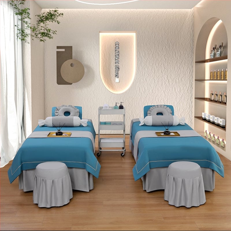 Četverodijelni set navlaka za beauty krevet, jednobojni, za krevet 0.9 m, twill tkanina, reaktivno bojanje