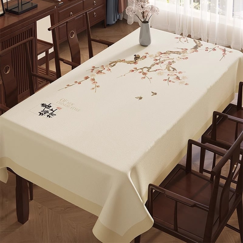 Naujo kinų stiliaus staltiesė, atspari vandeniui PVC, stačiakampio formos, gėlių raštas