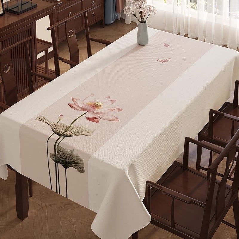 Naujo kinų stiliaus staltiesė, atspari vandeniui PVC, stačiakampio formos, gėlių raštas