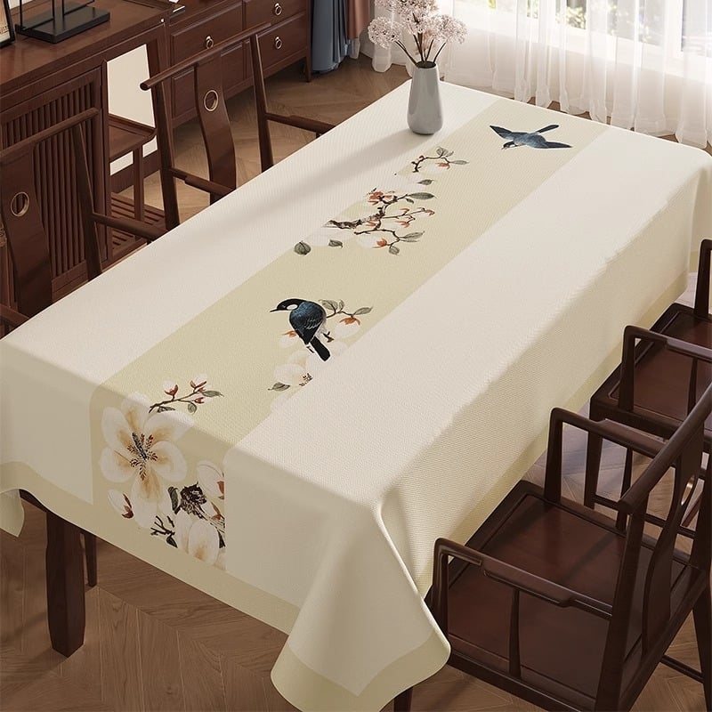 Naujo kinų stiliaus staltiesė, atspari vandeniui PVC, stačiakampio formos, gėlių raštas