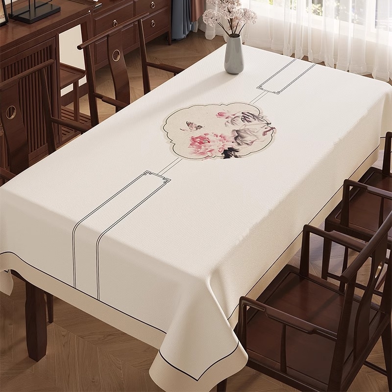 Naujo kinų stiliaus staltiesė, atspari vandeniui PVC, stačiakampio formos, gėlių raštas