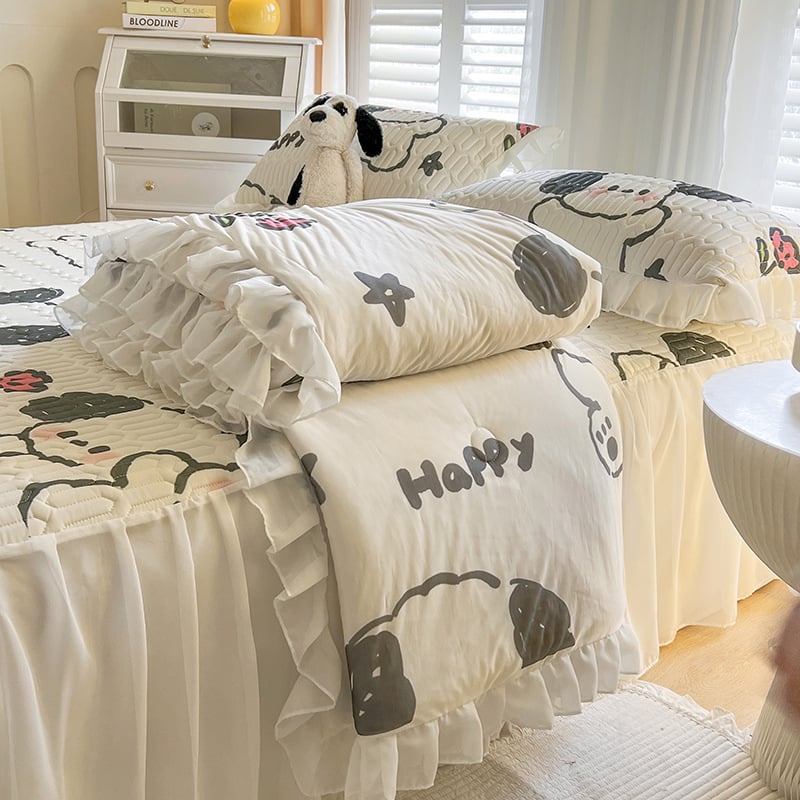 Natūralaus latekso patalynės komplektas su lovos kraštine, 3–4 dalių, latekso kiekis virš 90%, spausdinta audinys, skalbiamas