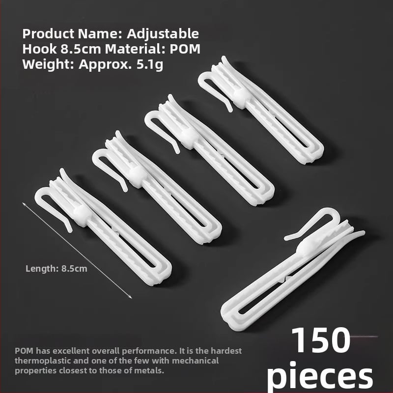 Plastikinis užuolaidų kabliukas, S formos dizainas, POM medžiaga, tylus reguliuojamas kėlimo kabliukas, apkrova 0–1 kg