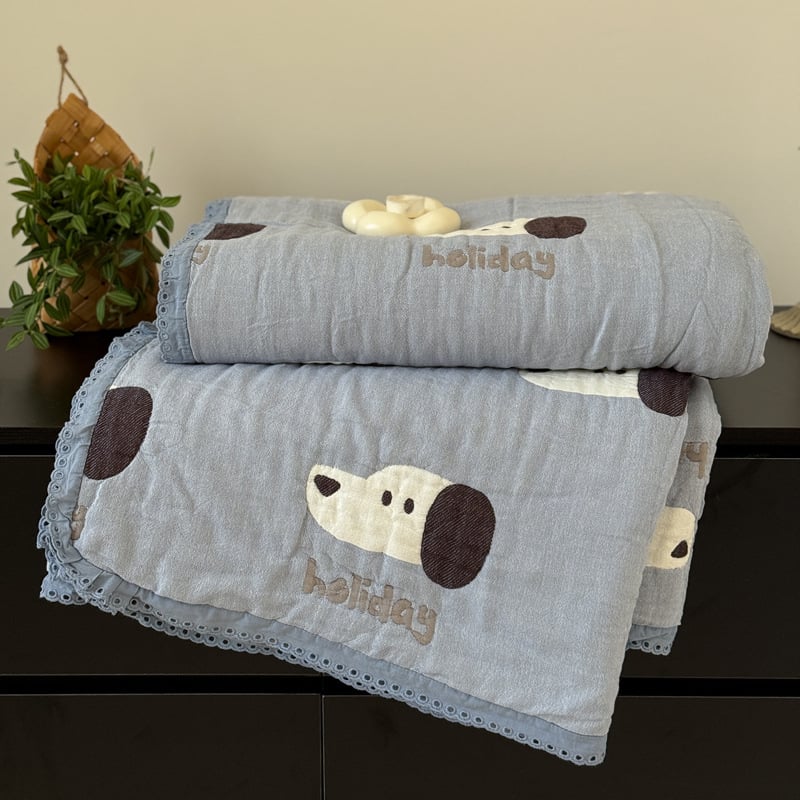 Πενταστρωμα γάζας πάπλωμα με δαντέλα - 100% βαμβάκι; βαφή αντίδρασης; βάρος 1.1–1.5 kg; Άνοιξη & Φθινόπωρο; μοτίβο φυτών και λουλουδιών