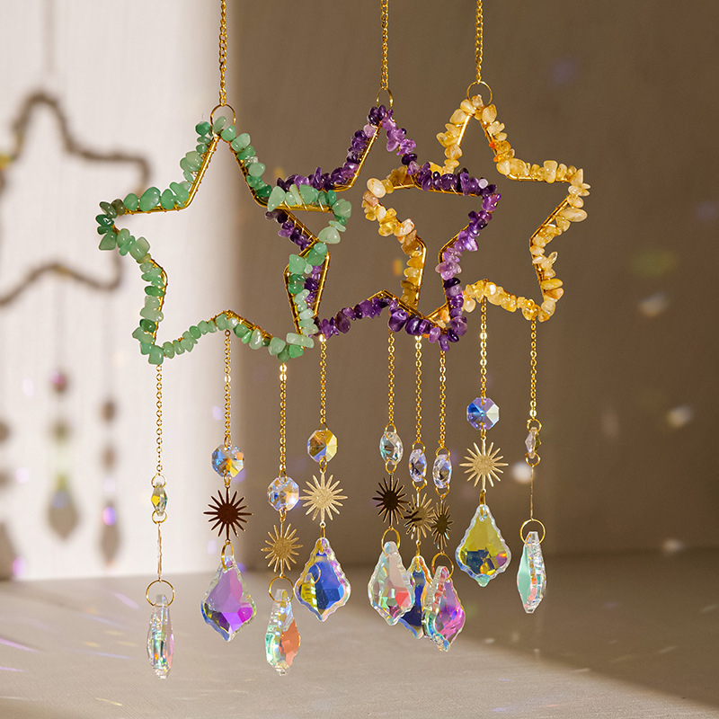 Kristalni sun catcher s petokrakom zvijezdom — viseći ukras za vrt, Runyangshi kristalni kamen, moderan minimalistički stil, poklon spreman