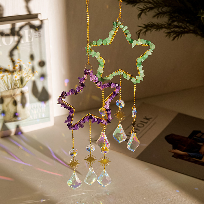 Kristalni sun catcher s petokrakom zvijezdom — viseći ukras za vrt, Runyangshi kristalni kamen, moderan minimalistički stil, poklon spreman