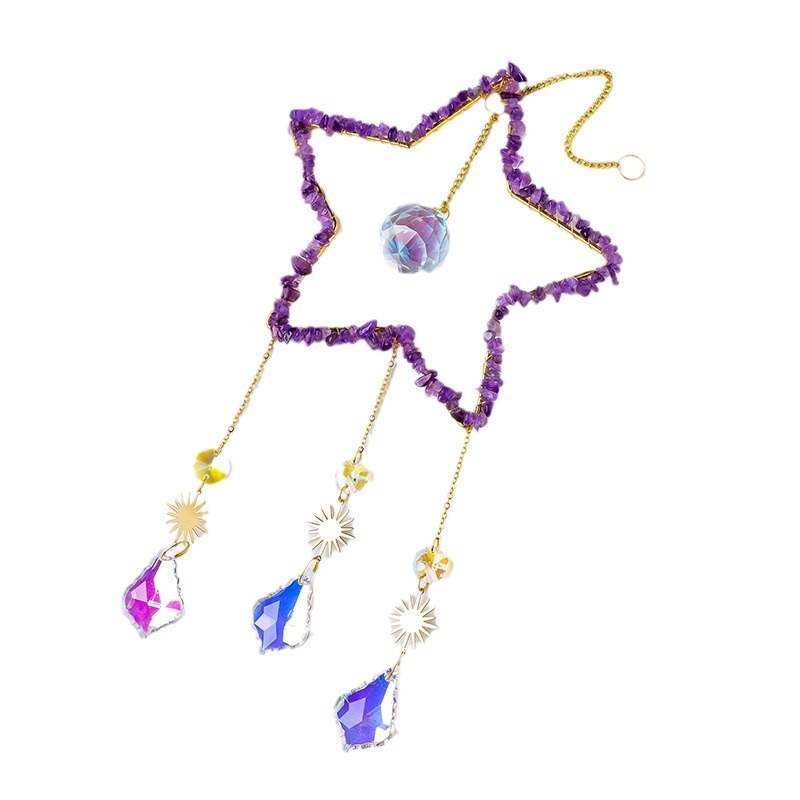 Kristalni sun catcher s petokrakom zvijezdom — viseći ukras za vrt, Runyangshi kristalni kamen, moderan minimalistički stil, poklon spreman