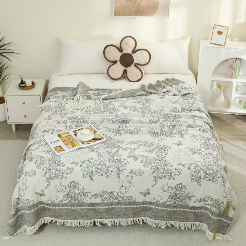 Βαμβακερή κάλυψη κρεβατιού τύπου πετσέτας-κουβέρτας, 1,6–2 kg, για άνοιξη και φθινόπωρο, με αντίδραση εκτύπωσης