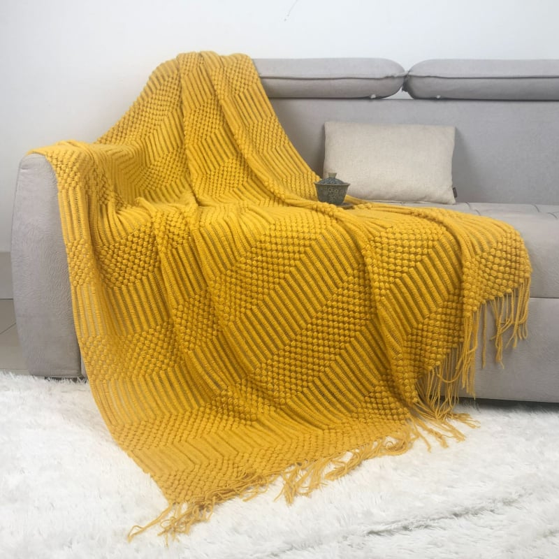 Σκανδιναβικό πλεκτό ριχτάρι καναπέ, ακρυλικό νήμα, 300–499 g, για όλες τις εποχές