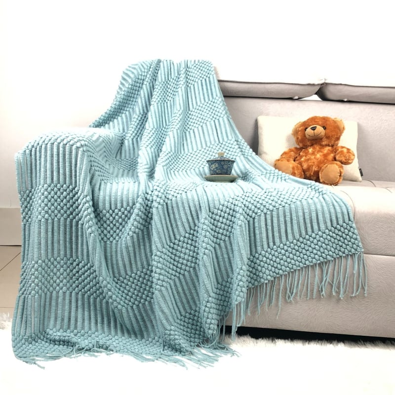 Σκανδιναβικό πλεκτό ριχτάρι καναπέ, ακρυλικό νήμα, 300–499 g, για όλες τις εποχές