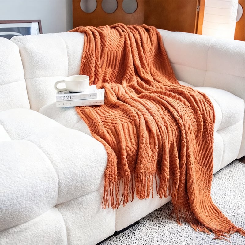 Σκανδιναβικό πλεκτό ριχτάρι καναπέ, ακρυλικό νήμα, 300–499 g, για όλες τις εποχές