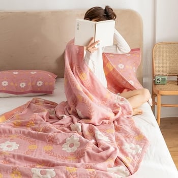 Βαμβακερή πετσέτα-κουβέρτα με φλοράλ μοτίβο, καλοκαιρινή σχεδίαση