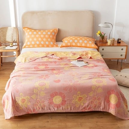 Βαμβακερή πετσέτα-κουβέρτα με φλοράλ μοτίβο, καλοκαιρινή σχεδίαση