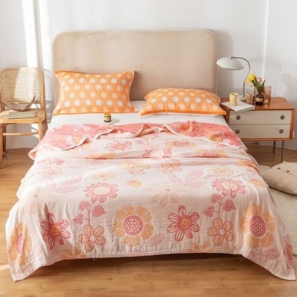 Βαμβακερή πετσέτα-κουβέρτα με φλοράλ μοτίβο, καλοκαιρινή σχεδίαση