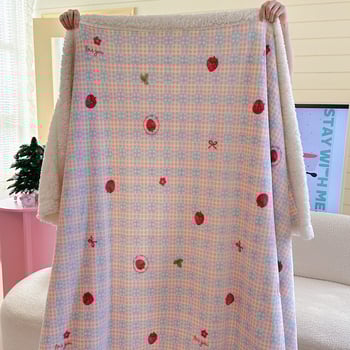 Κουβέρτα από βελούρ γάλακτος – πολλαπλών χρήσεων για τον χειμώνα, μοτίβα καρτούν: καρδιά, γεωμετρία, τετράγωνα; προσαρμογή διαθέσιμη