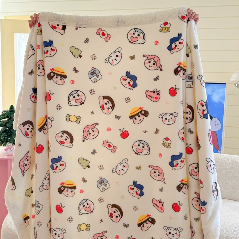 Κουβέρτα από βελούρ γάλακτος – πολλαπλών χρήσεων για τον χειμώνα, μοτίβα καρτούν: καρδιά, γεωμετρία, τετράγωνα; προσαρμογή διαθέσιμη