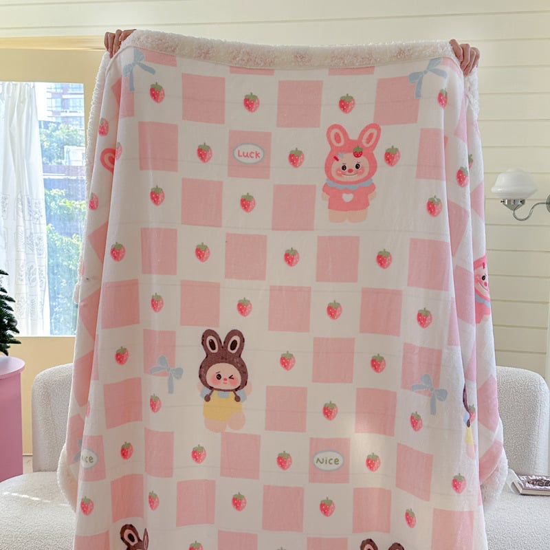 Κουβέρτα από βελούρ γάλακτος – πολλαπλών χρήσεων για τον χειμώνα, μοτίβα καρτούν: καρδιά, γεωμετρία, τετράγωνα; προσαρμογή διαθέσιμη