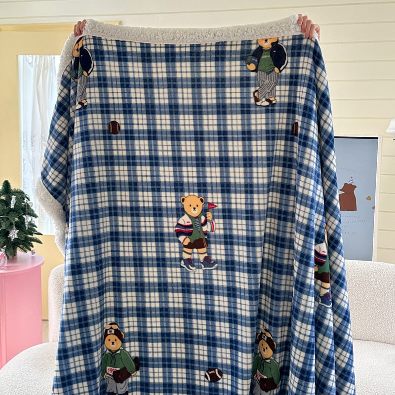 Κουβέρτα από βελούρ γάλακτος – πολλαπλών χρήσεων για τον χειμώνα, μοτίβα καρτούν: καρδιά, γεωμετρία, τετράγωνα; προσαρμογή διαθέσιμη