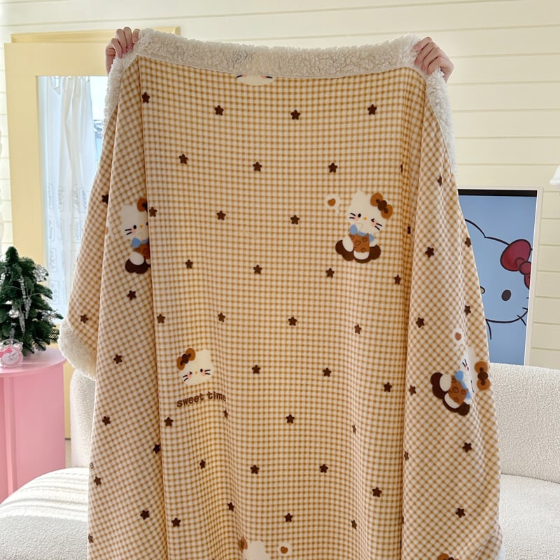 Κουβέρτα από βελούρ γάλακτος – πολλαπλών χρήσεων για τον χειμώνα, μοτίβα καρτούν: καρδιά, γεωμετρία, τετράγωνα; προσαρμογή διαθέσιμη