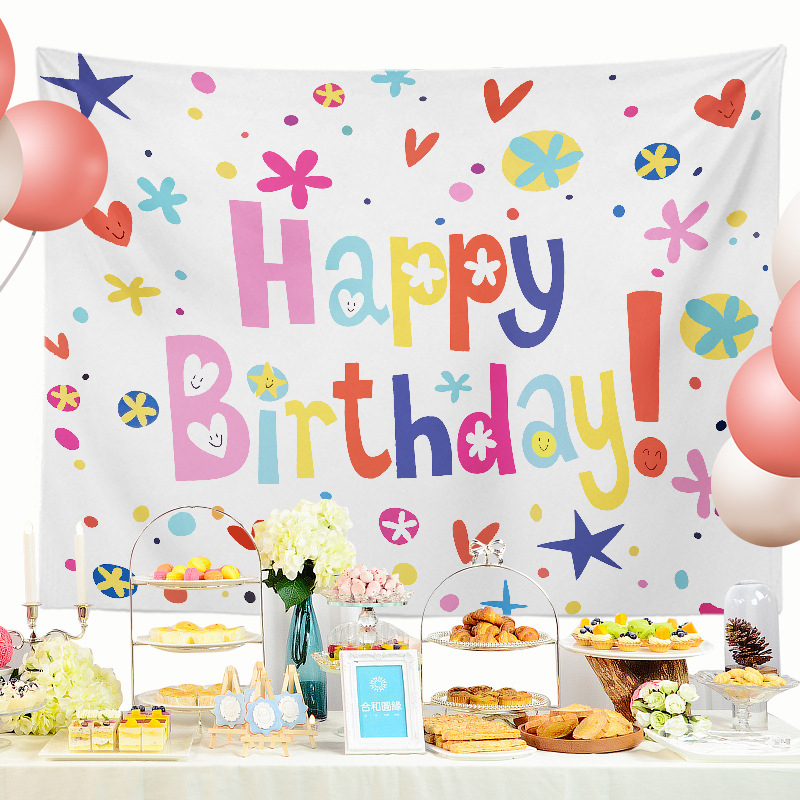 Гоблен за рожден ден – правоъгълна детска декорация, полиестер, мотив карикатура/аниме, дигитален термотрансферен печат