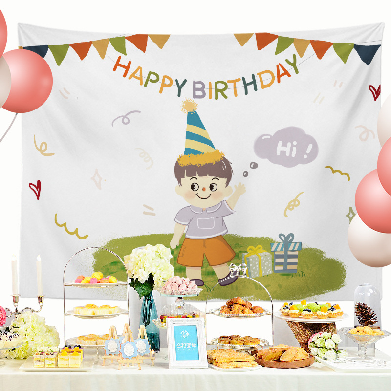 Гоблен за рожден ден – правоъгълна детска декорация, полиестер, мотив карикатура/аниме, дигитален термотрансферен печат