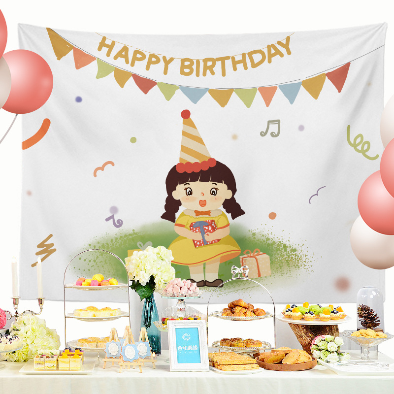 Гоблен за рожден ден – правоъгълна детска декорация, полиестер, мотив карикатура/аниме, дигитален термотрансферен печат