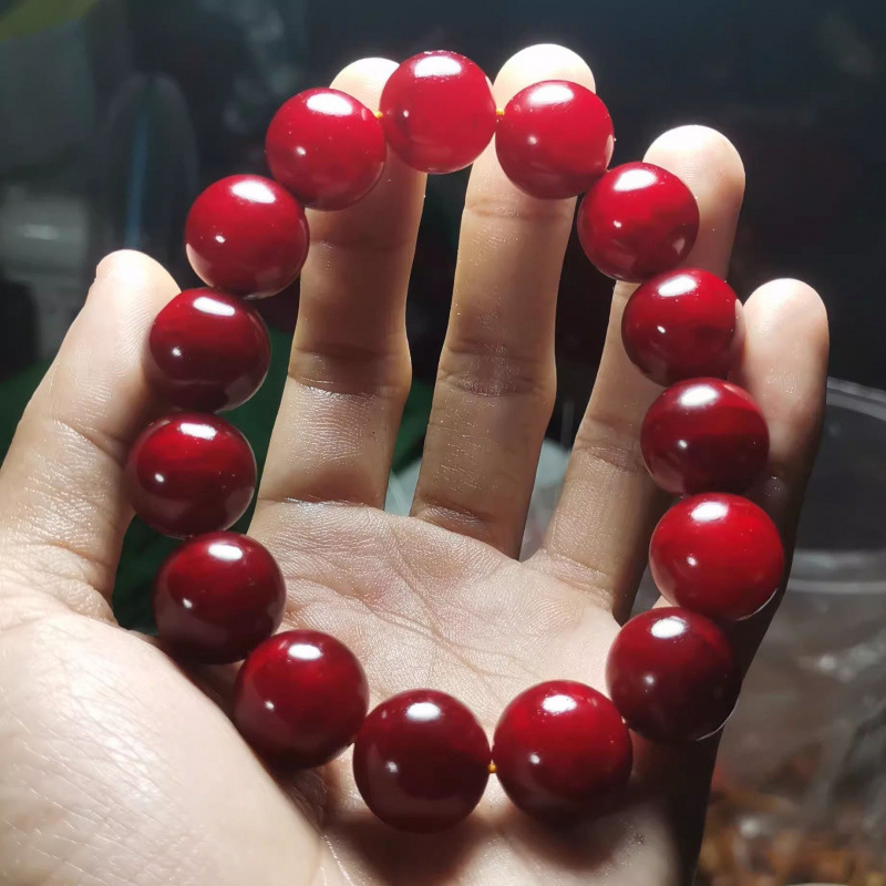 Narukvica Blood Dragon Wood za muškarce i žene, prozirne perle budističkih koralja u Wenwan stilu