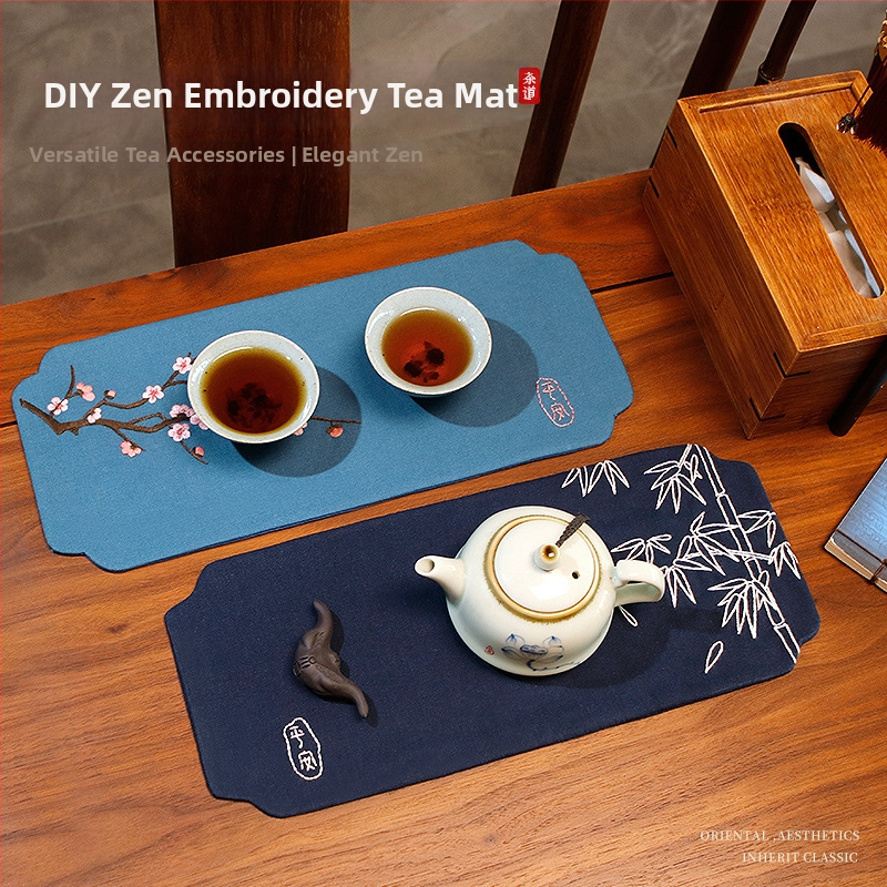 DIY set za lanenu podmetač za čaj – Novi kineski stil vezenja, početni materijal, 3D dizajn podmetača za čaj