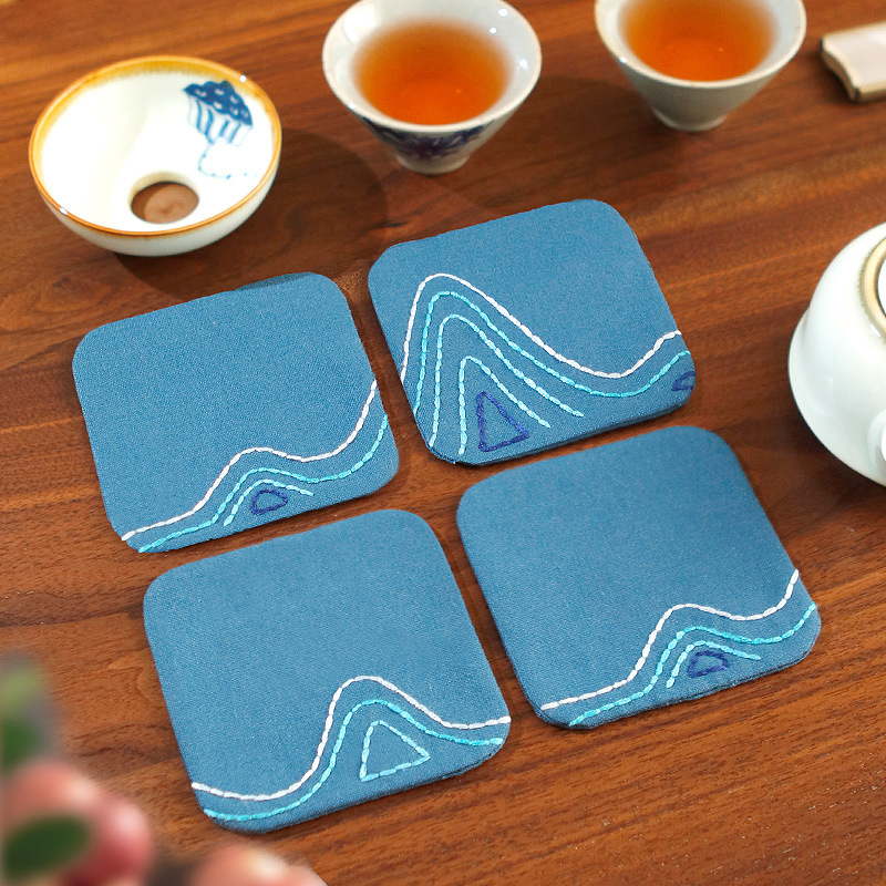 DIY set za lanenu podmetač za čaj – Novi kineski stil vezenja, početni materijal, 3D dizajn podmetača za čaj