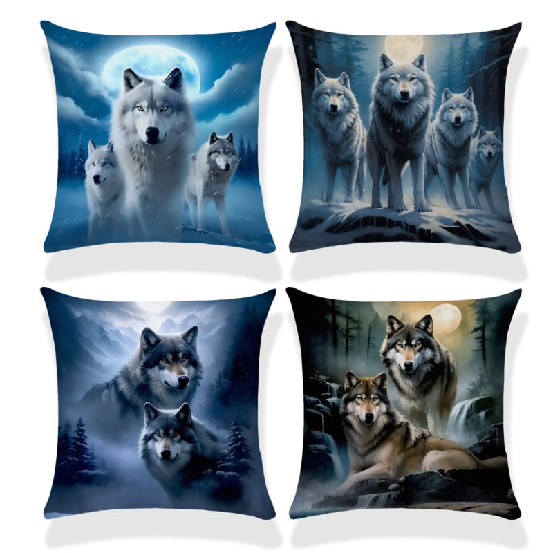 Párnahuzat – kolibri-hibiszkusz-wolf- és macska mintázat (rövid plüss; Nordic sorozat; nappali)