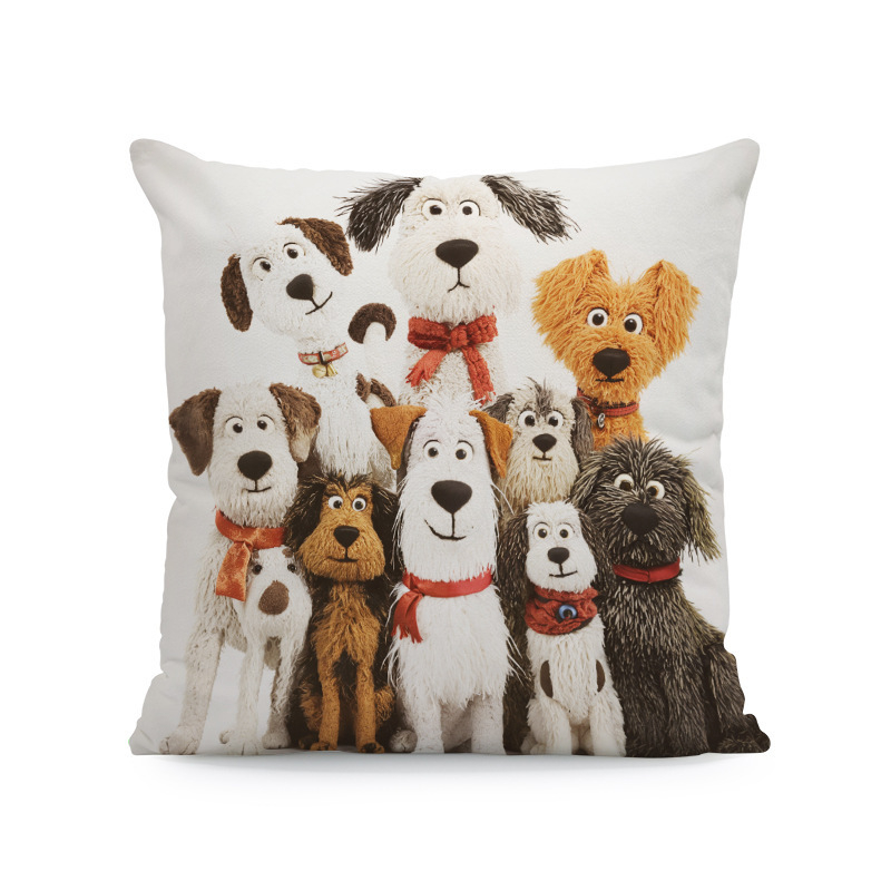 Párnahuzat – kolibri-hibiszkusz-wolf- és macska mintázat (rövid plüss; Nordic sorozat; nappali)