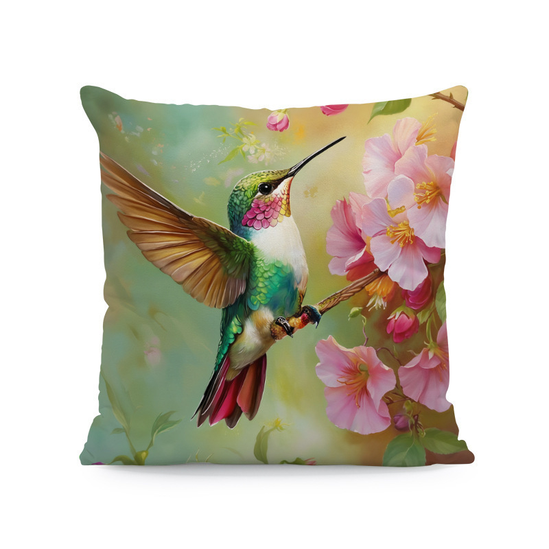 Párnahuzat – kolibri-hibiszkusz-wolf- és macska mintázat (rövid plüss; Nordic sorozat; nappali)