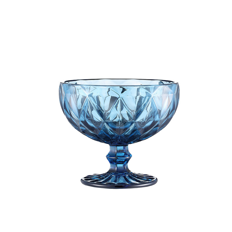 Youjia стъклена купа за сладолед — Европейски стил с релефна шарка, удебелено стъкло, щампована повърхност, многофункционална за сладолед, плодове и салати