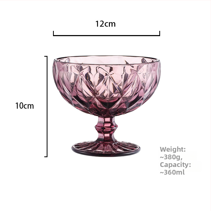 Youjia стъклена купа за сладолед — Европейски стил с релефна шарка, удебелено стъкло, щампована повърхност, многофункционална за сладолед, плодове и салати