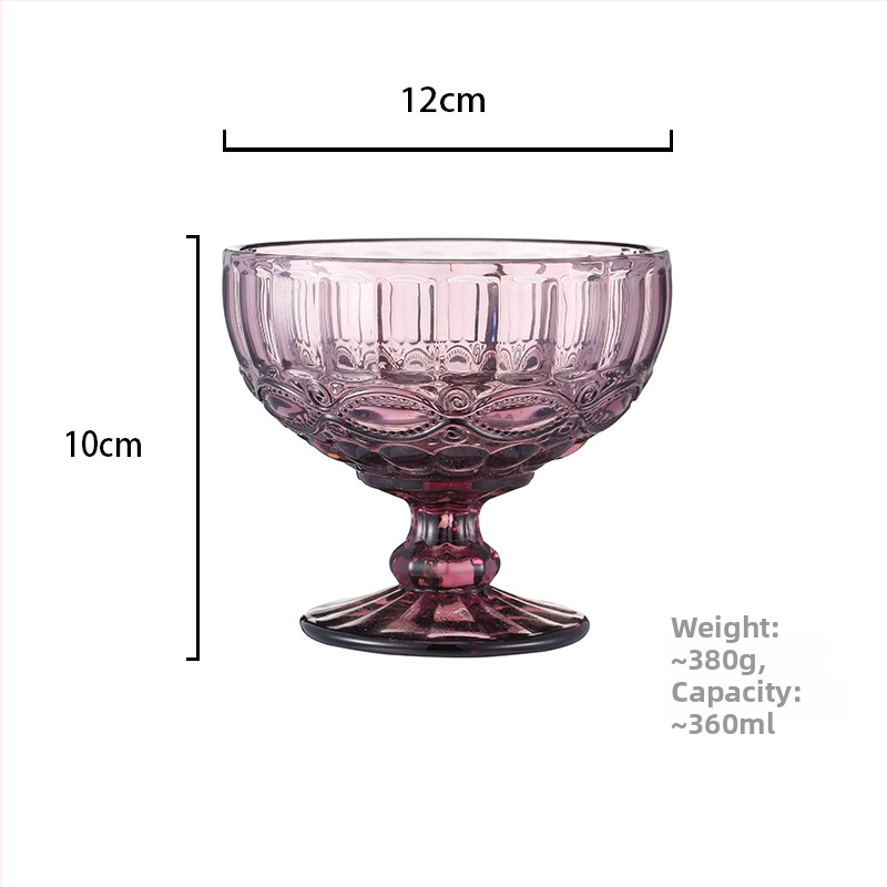 Youjia стъклена купа за сладолед — Европейски стил с релефна шарка, удебелено стъкло, щампована повърхност, многофункционална за сладолед, плодове и салати
