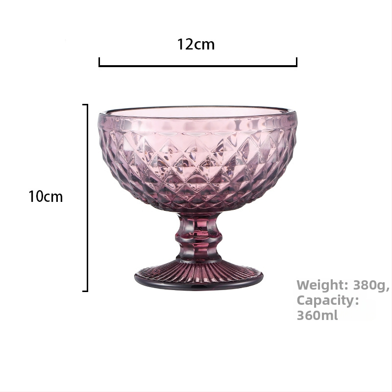 Youjia стъклена купа за сладолед — Европейски стил с релефна шарка, удебелено стъкло, щампована повърхност, многофункционална за сладолед, плодове и салати